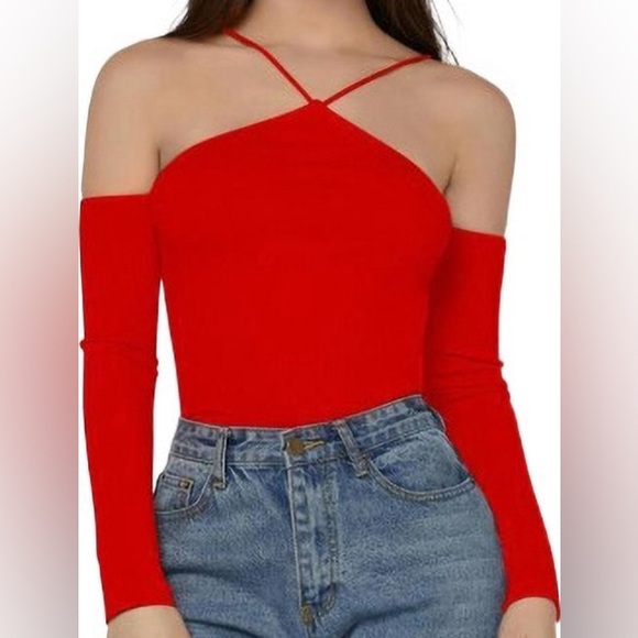 Orange/red Halter off the shoulder top - Picture 2 of 3